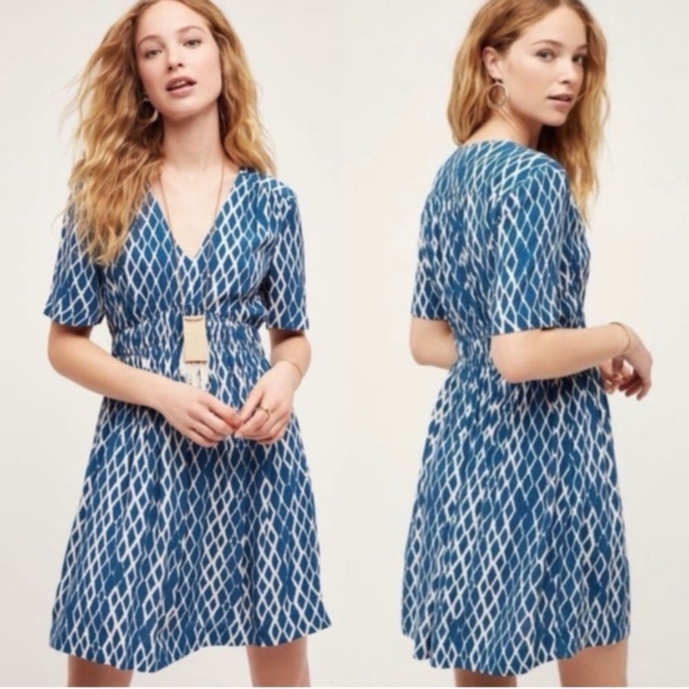 Anthropologie HD in Paris Archipelago Dress in Teal and White - Size 2